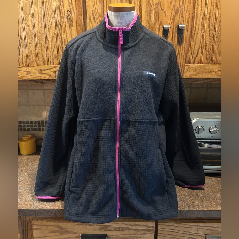 NWT Lands' End Women's Black Jacket with Pink Trim